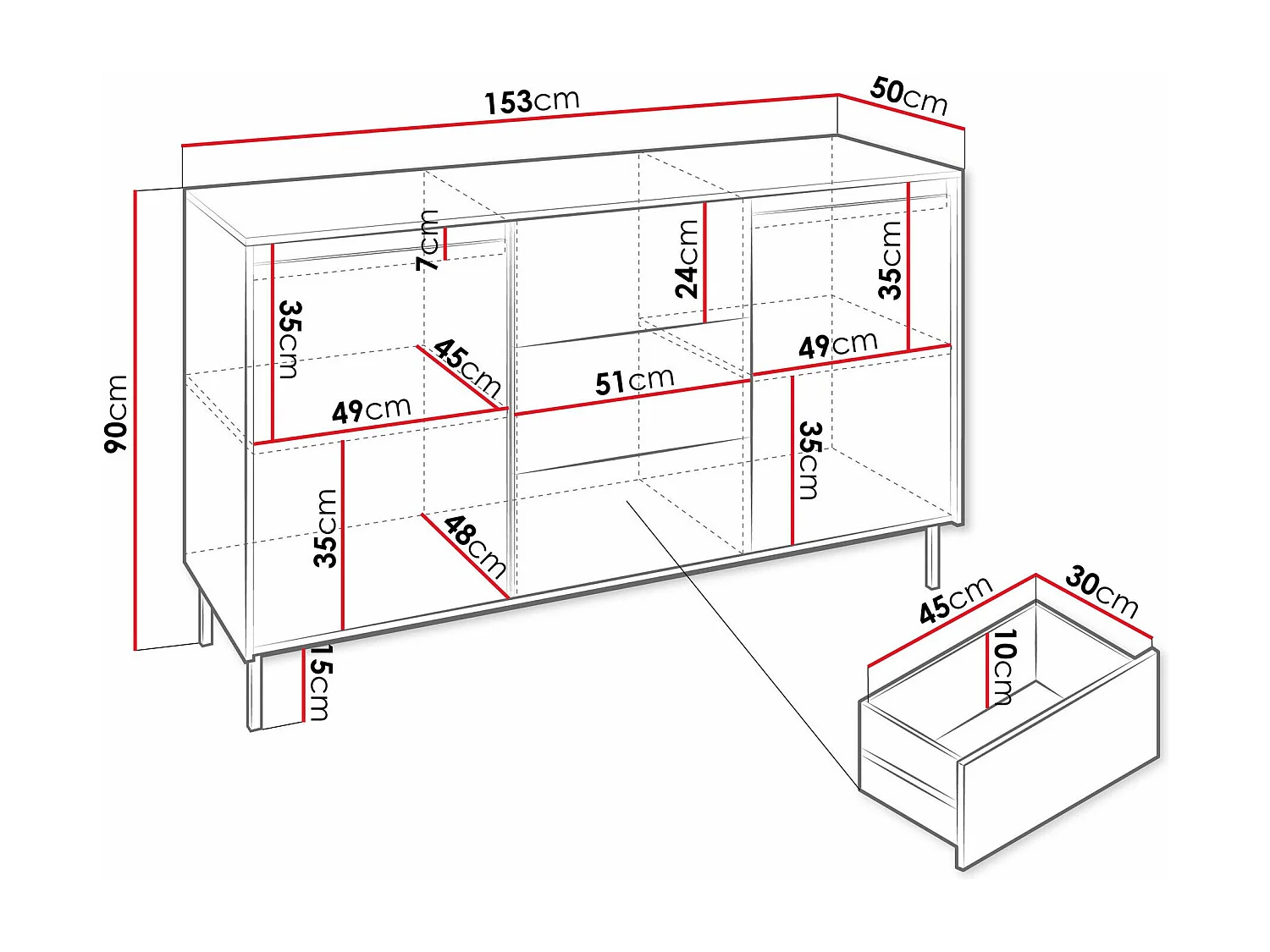 Cómoda Comfivo Delruva 101, Com gavetas e portas, 9x15x5cm