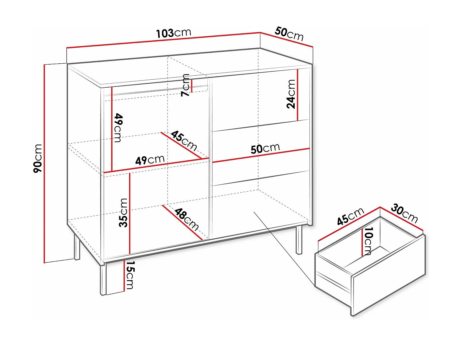 Cómoda Comfivo Delruva 100, Com gavetas e portas, 9x10x5cm