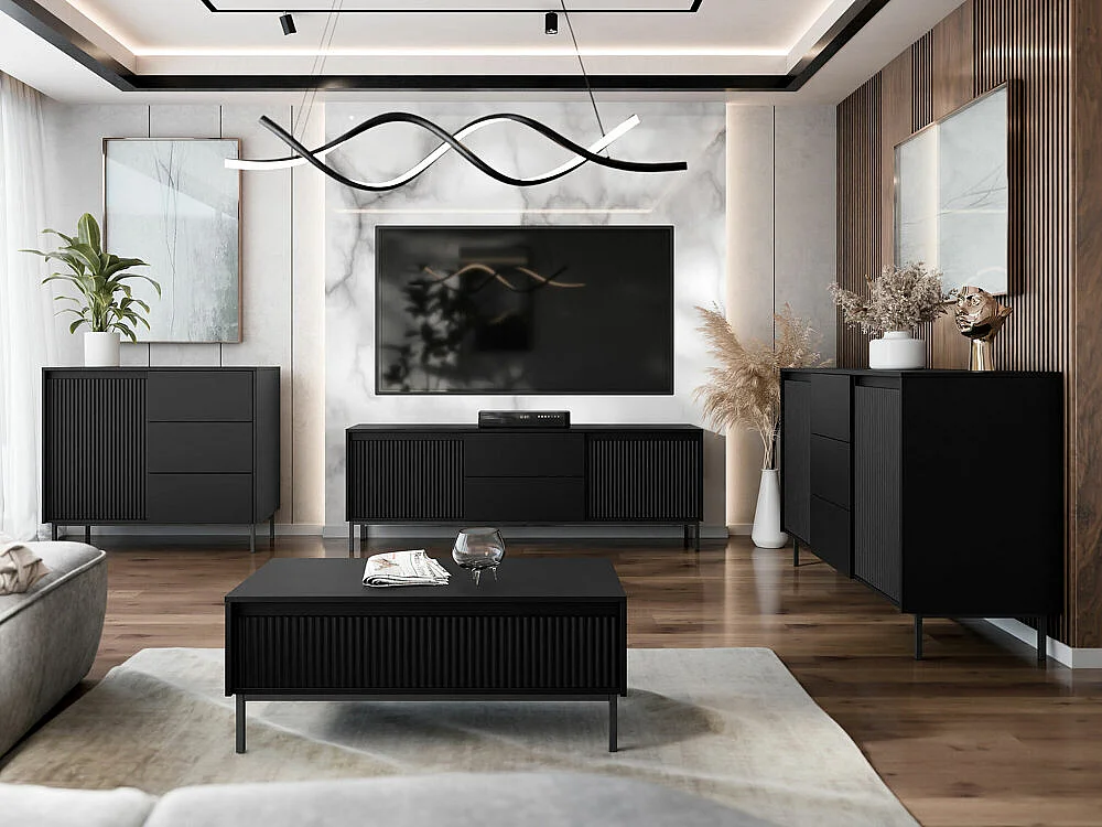 Meuble TV Comfivo Delruva 104, Noir, 174x60x40cm