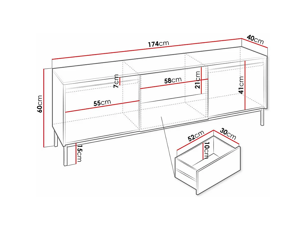 Meuble TV Comfivo Delruva 104, Noir, 174x60x40cm