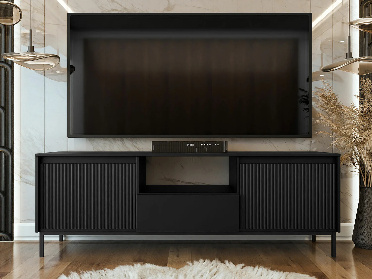 Mueble TV Comfivo T103, Negro, 174x55x40cm