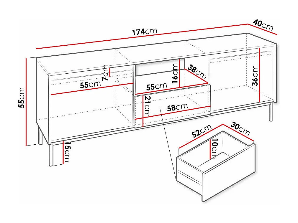 Mesa para TV Comfivo T103, 174x55x40cm