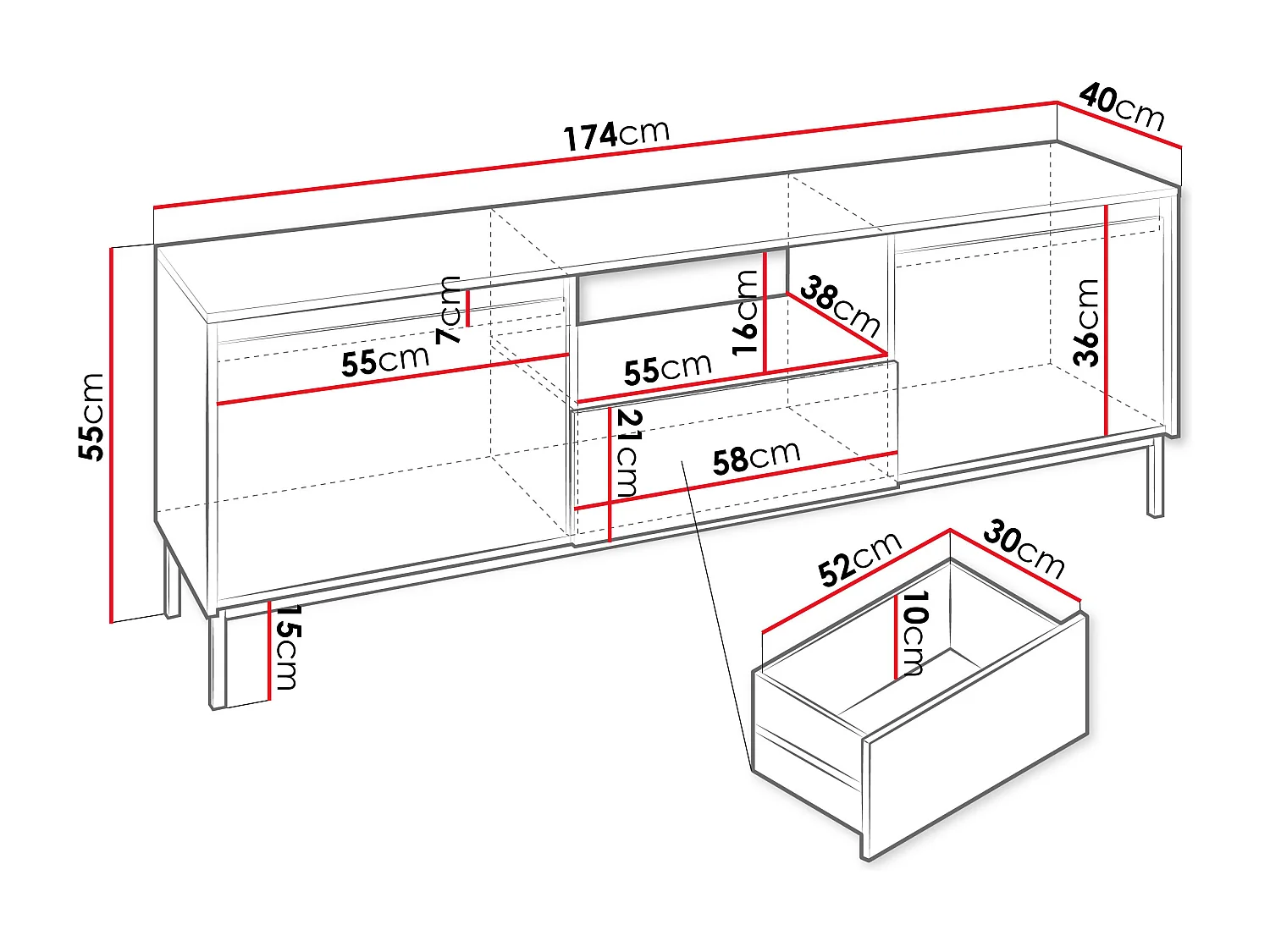 Mesa para TV Comfivo T103, 174x55x40cm