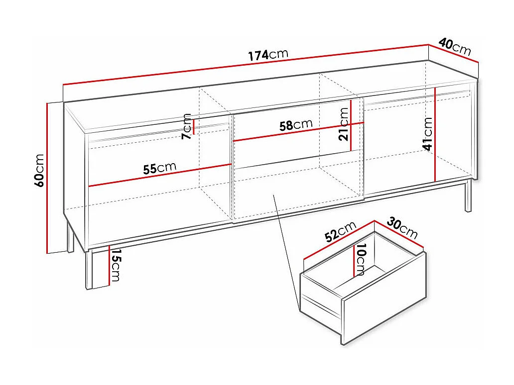 Mesa para TV Comfivo T104, 174x60x40cm