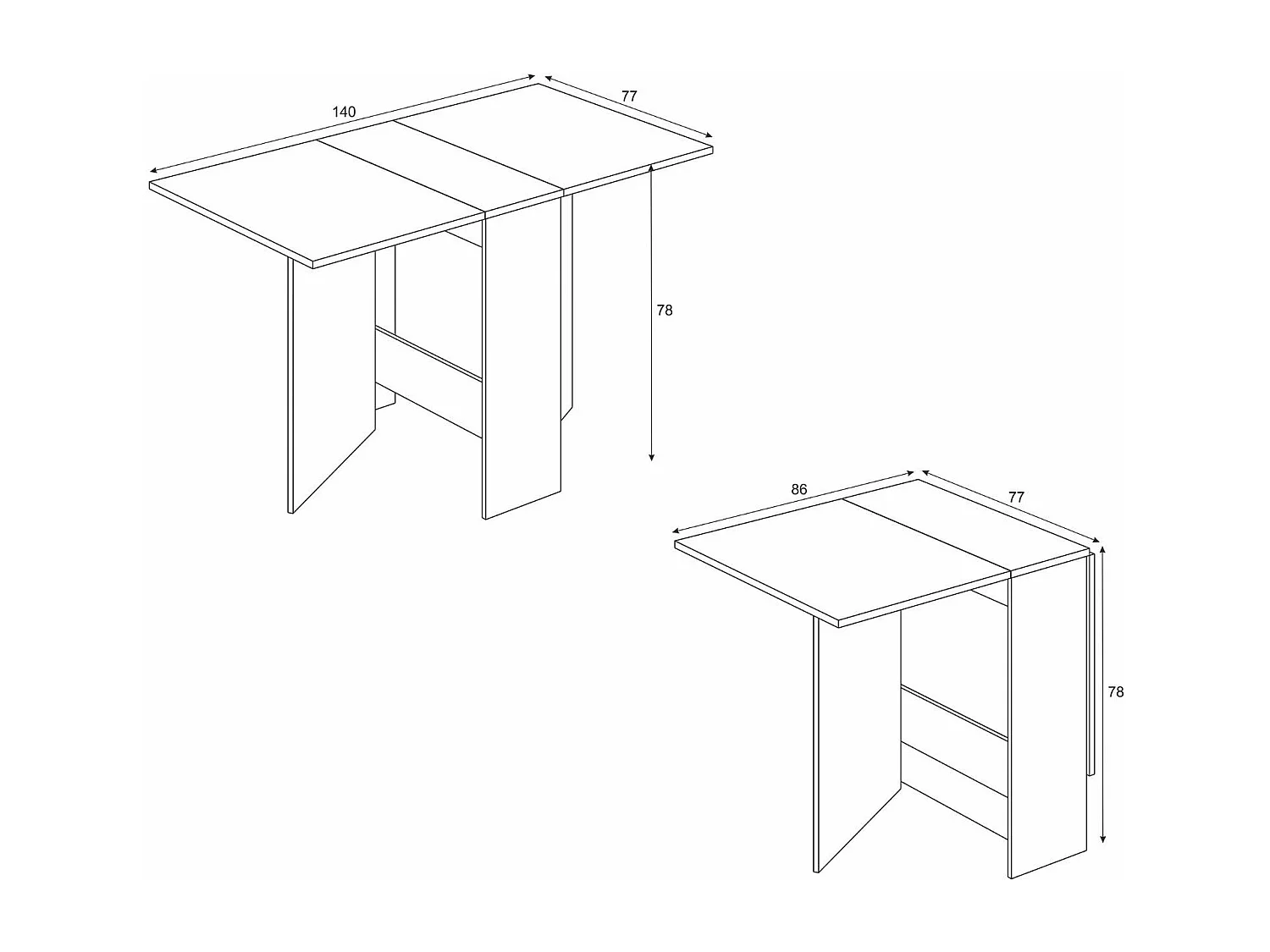 Mesa Auxiliar Suecia con Alas Abatibles 140cm. Comedor o Cocina Blanco y Cambria