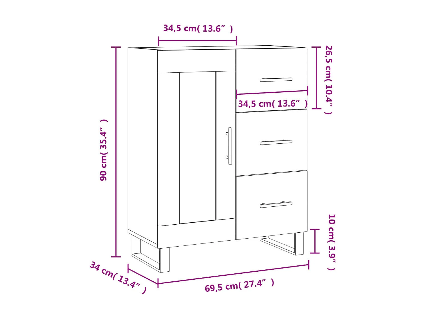 Buffet chêne sonoma 69,5x34x90 cm bois d'ingénierie