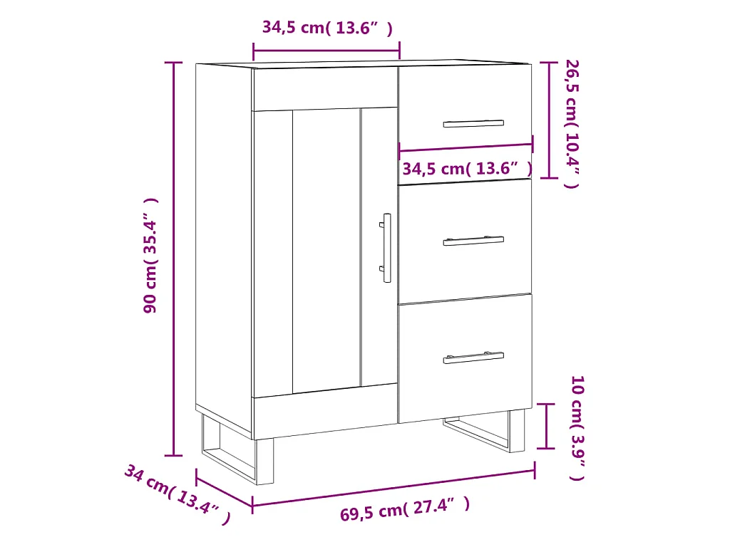 Sideboard Sonoma-Eiche 69,5x34x90 cm Holzwerkstoff