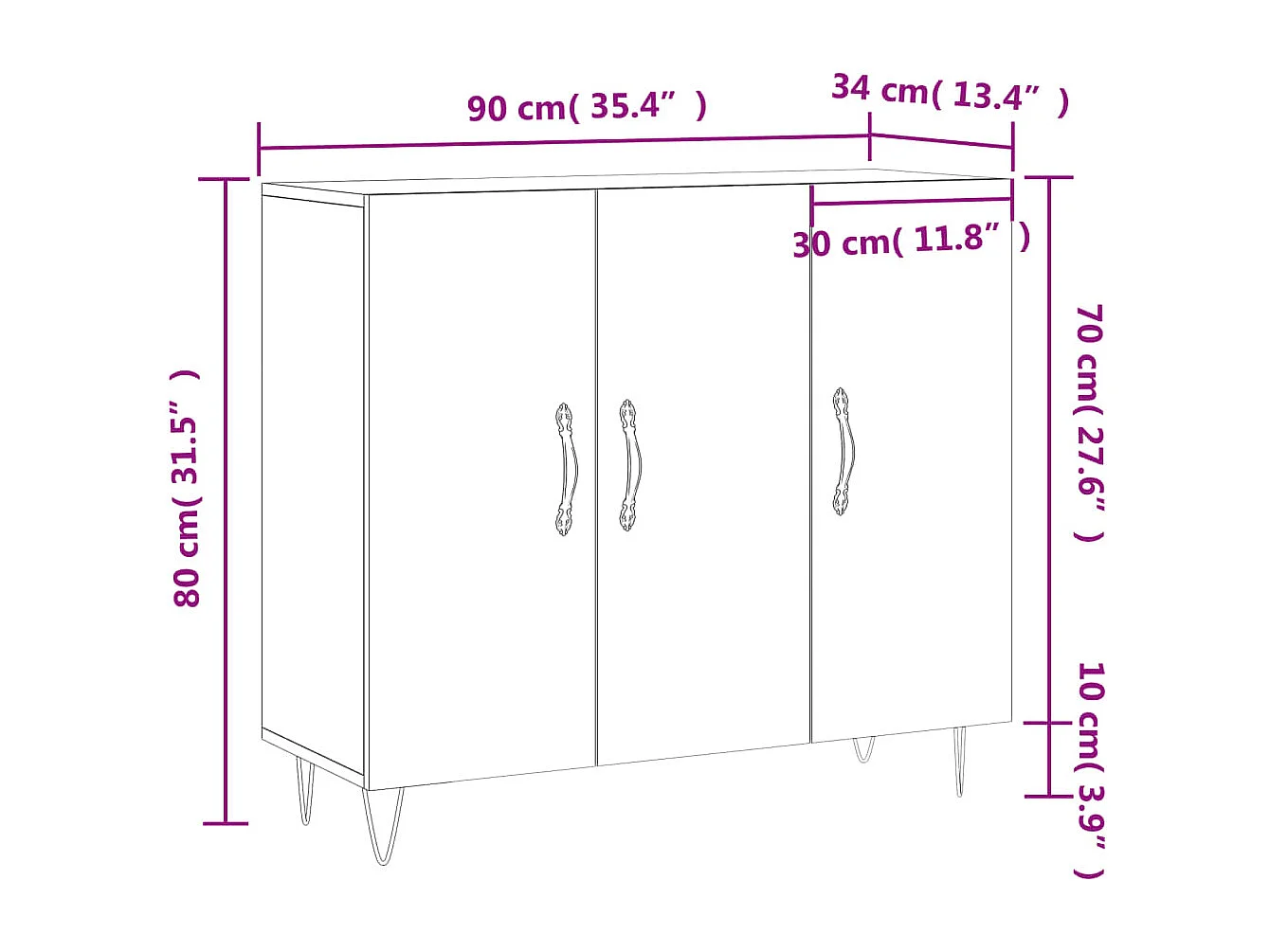 Sideboard Sonoma-Eiche 90x34x80 cm Holzwerkstoff