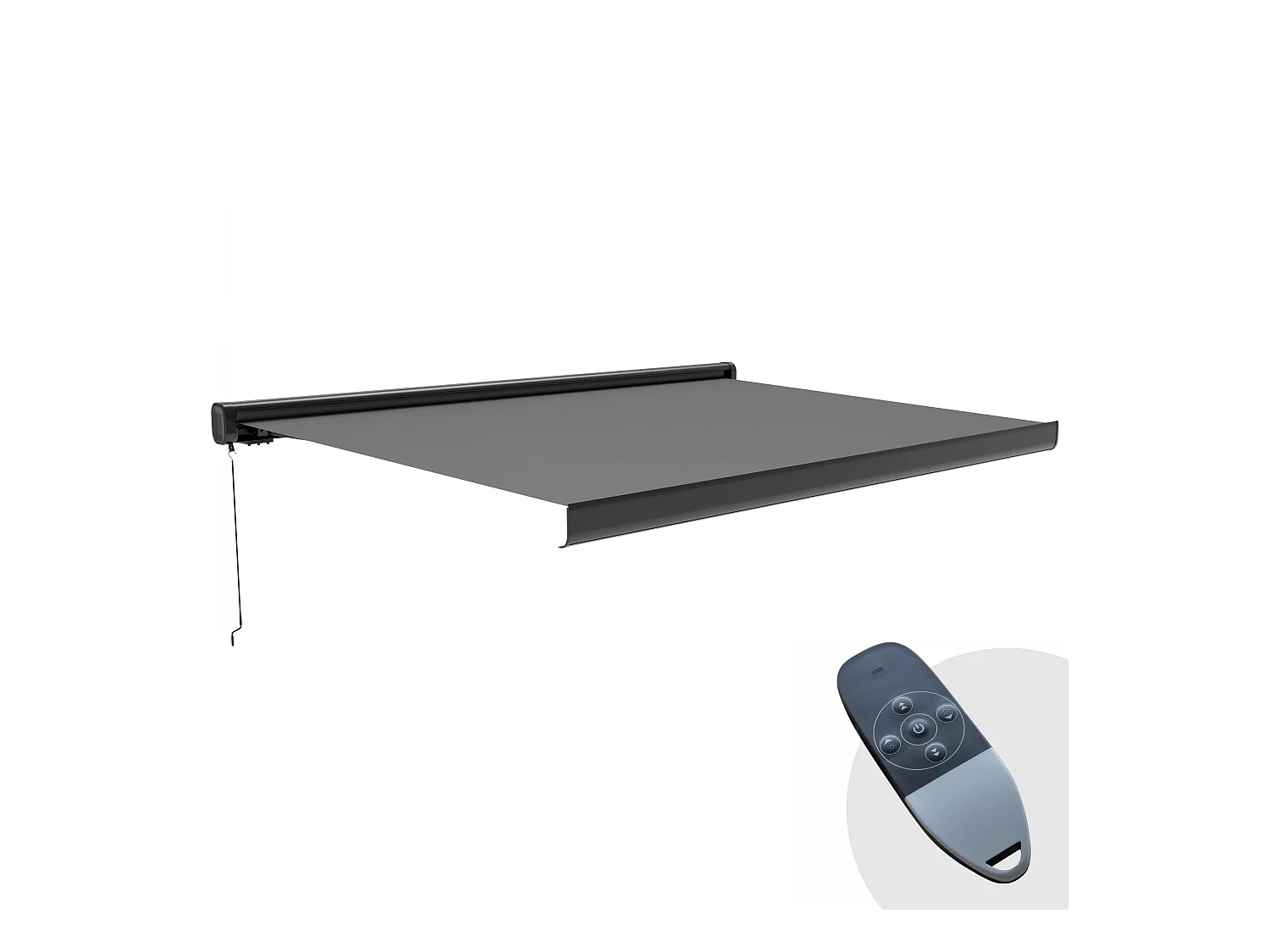 Store banne electrique gris +led coffre 5x3m aluminium noir