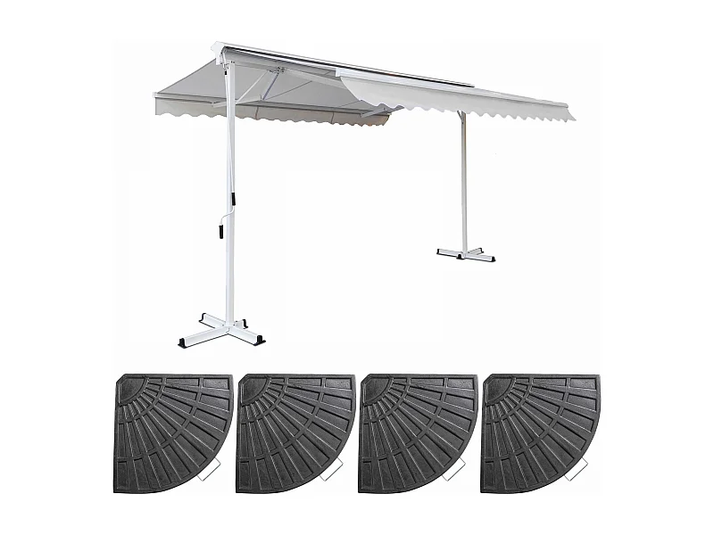 Winkel dubbele helling 3 x 4m en 4 verzwaarde crèmekleurige tegels