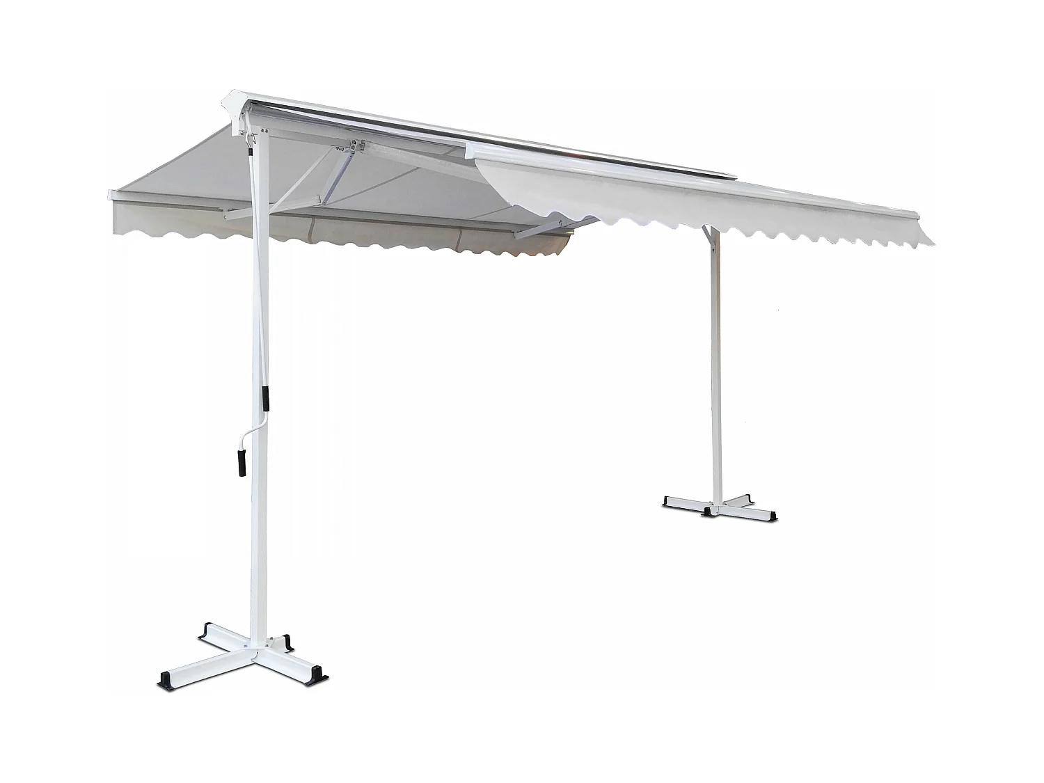 Store double pente avec coffre 3 x 4 m en aluminium écru