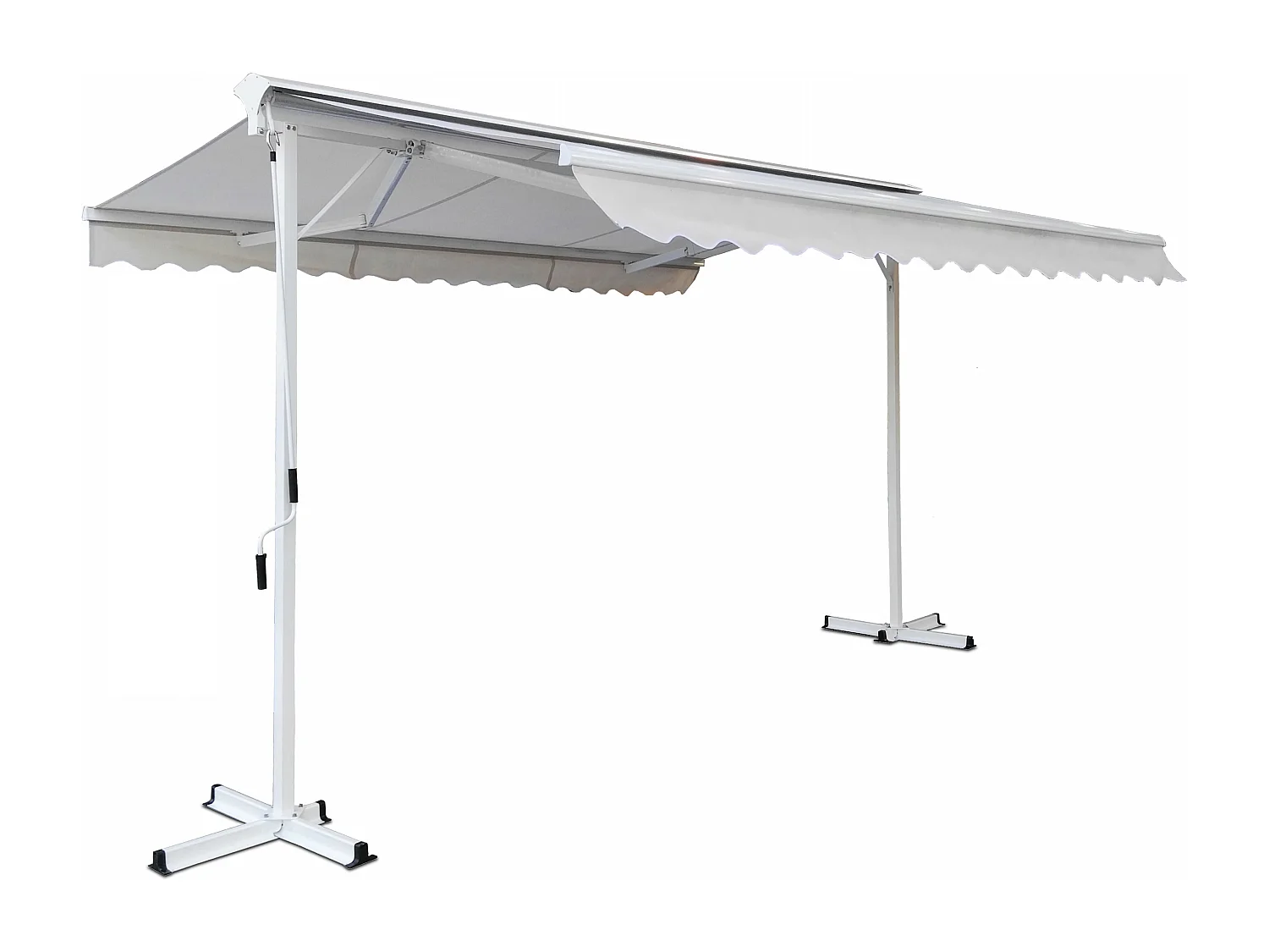 Store double pente avec coffre 3 x 4 m en aluminium écru