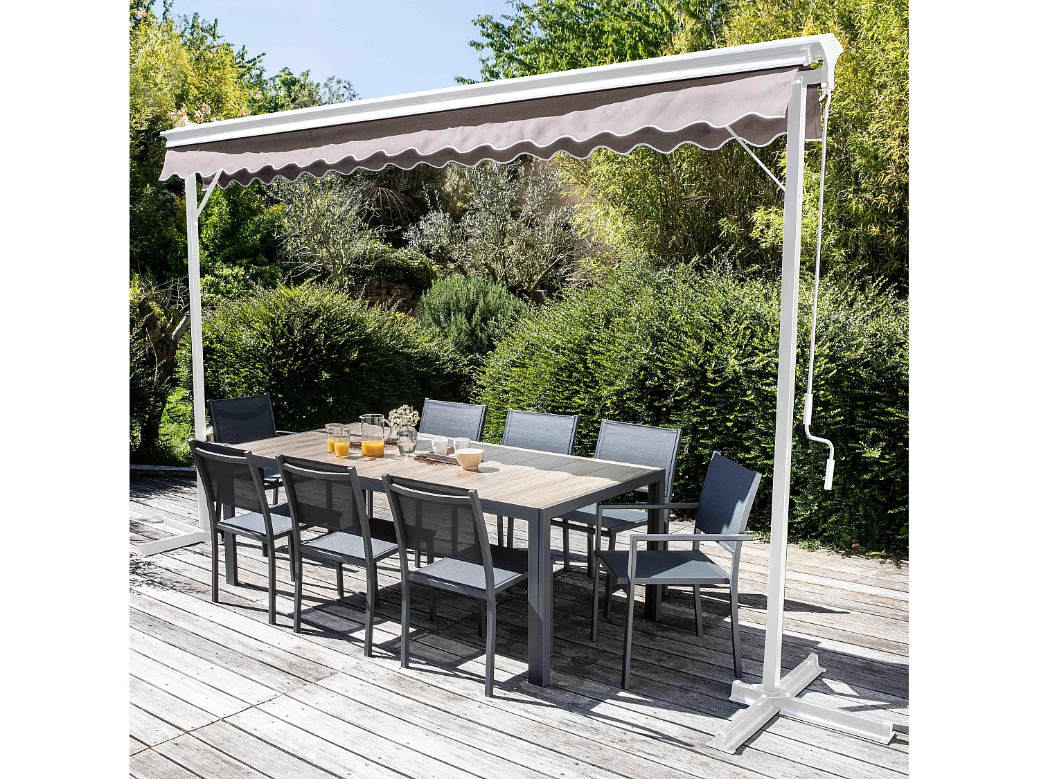 Store double pente avec coffre 3 x 4 m en aluminium écru