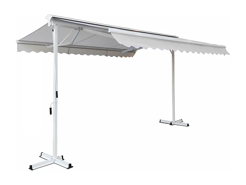 Store double pente avec coffre 3 x 4 m en aluminium écru