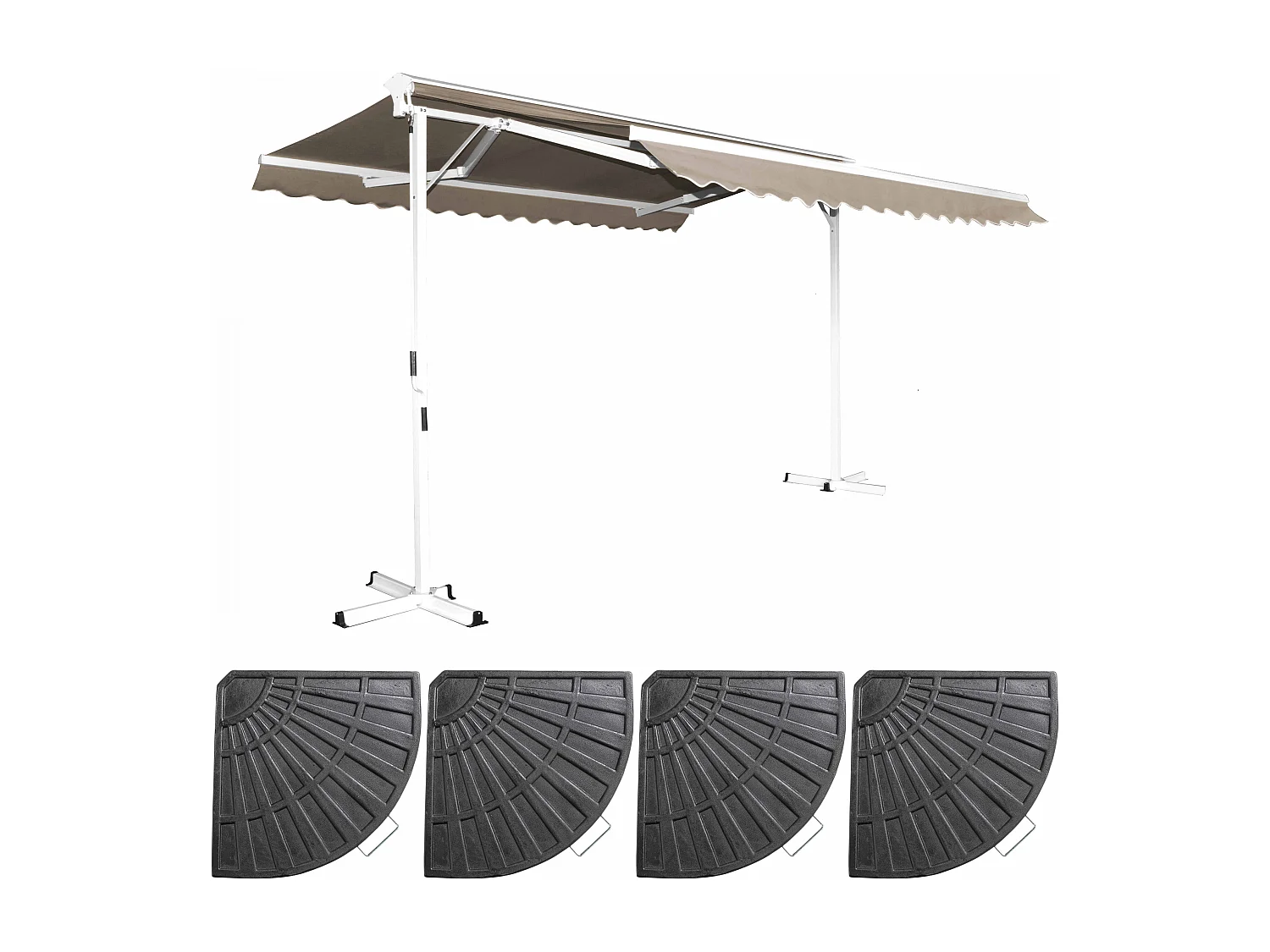 Store double pente 3 x 4m et 4 dalles lestées taupe