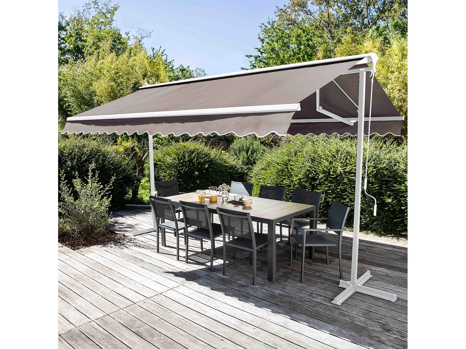 Store double pente 3 x 4m et 4 dalles lestées taupe