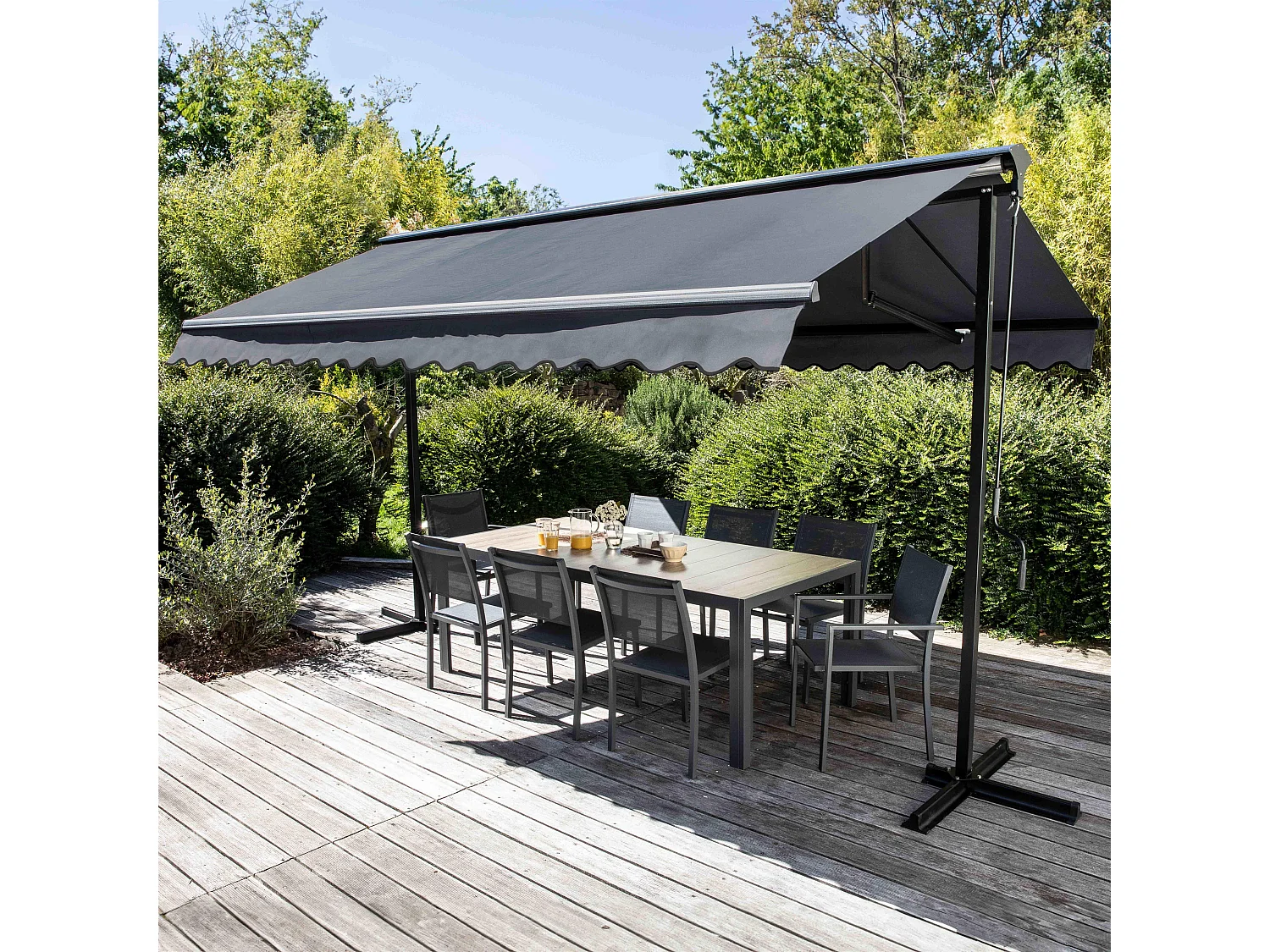 Store double pente avec coffre 3 x 4 m en aluminium gris anthracite