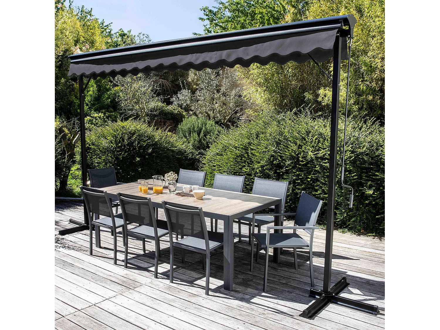 Store double pente avec coffre 3 x 4 m en aluminium gris anthracite