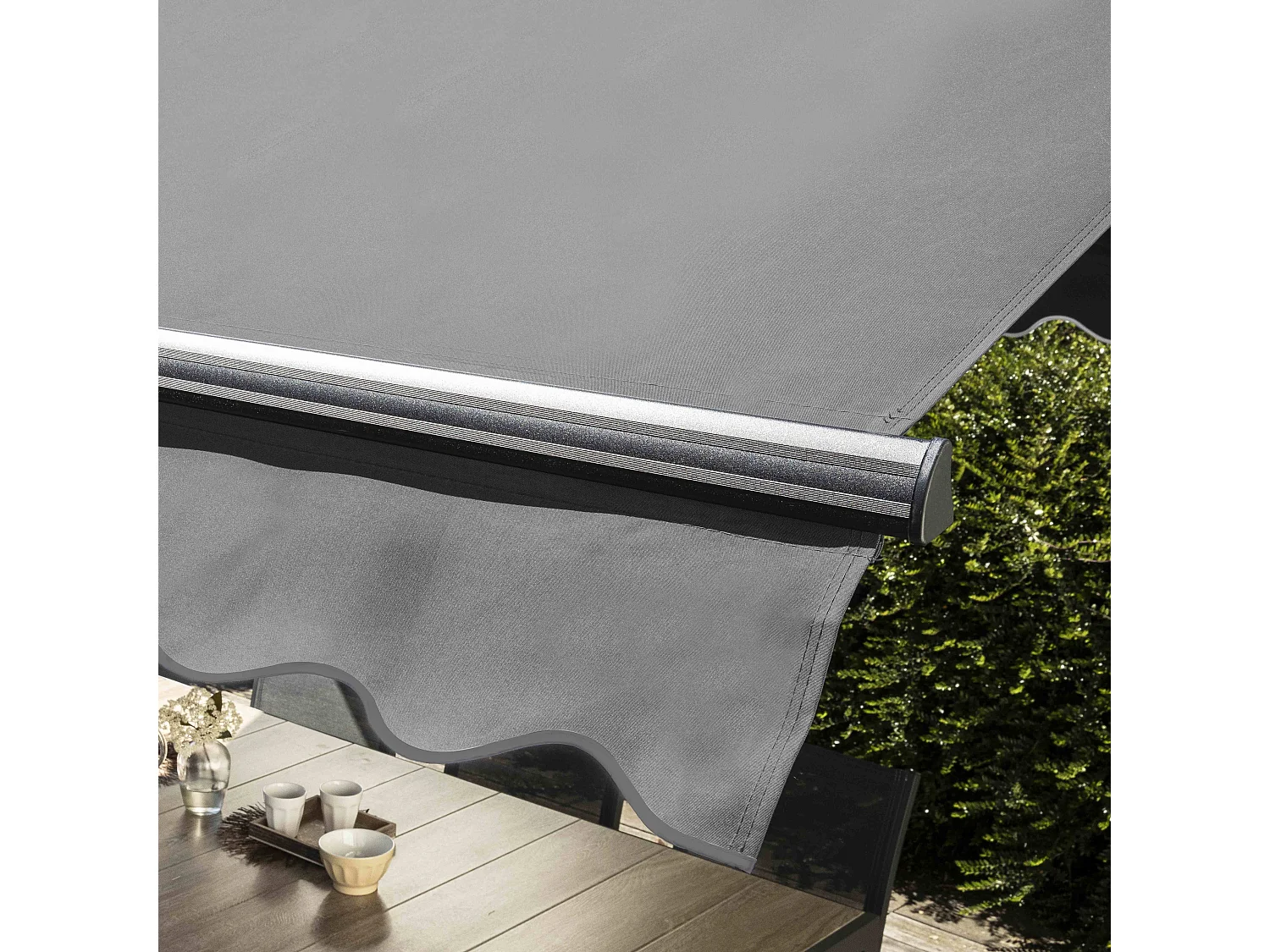 Store double pente avec coffre 3 x 4 m en aluminium gris anthracite