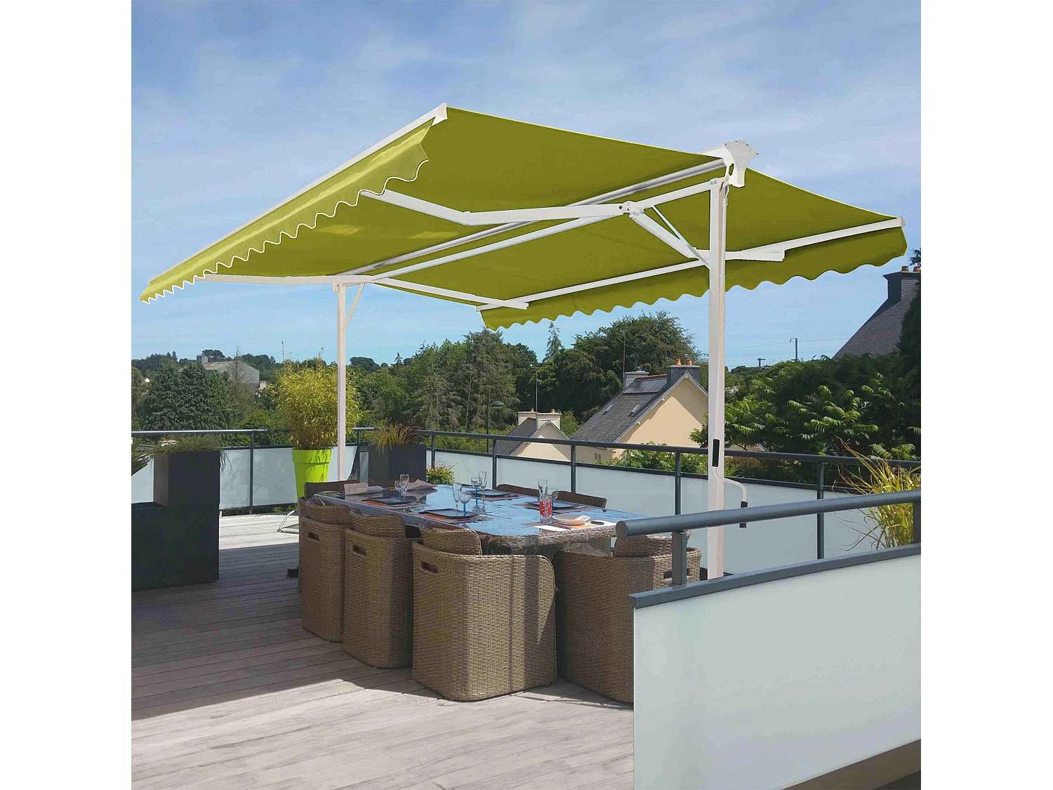 Ensemble store double pente 3x3 m et 4 dalles lestées vert