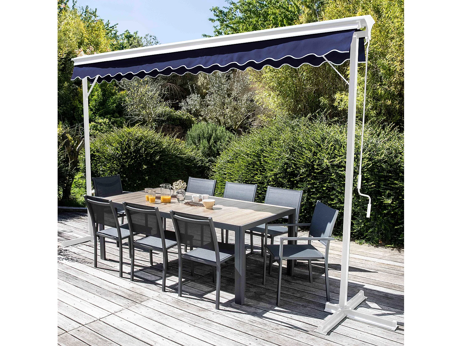 Store double pente 3 x 4m et 4 dalles lestées bleu