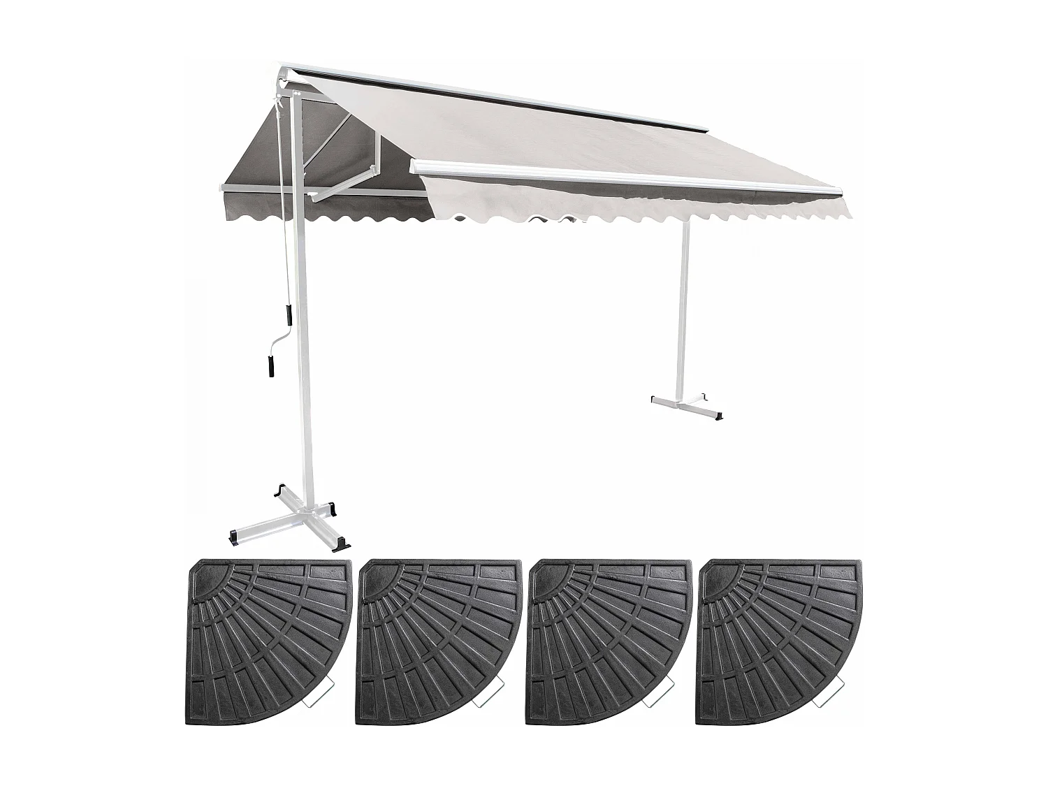 Een dubbele schuine afdak van 3x3 m met 4 crèmekleurige ballasttegels