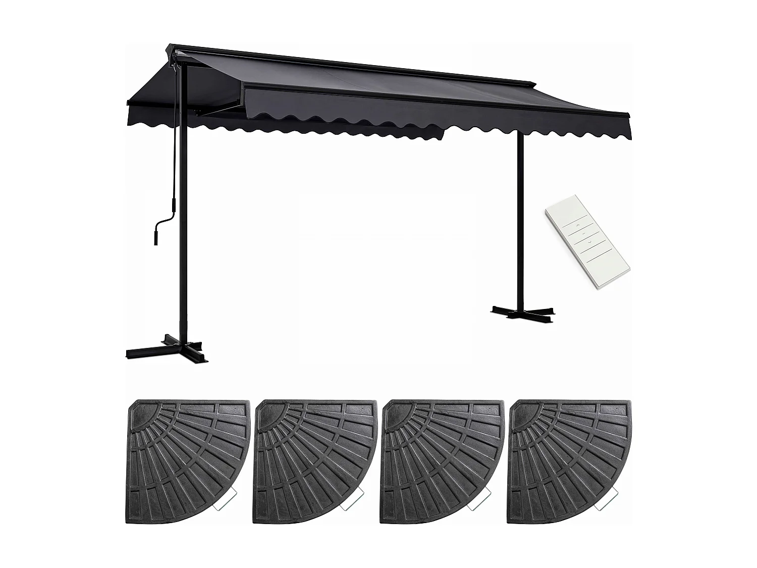 4x3m mobiele luifel en 4 verzwaarde grijze tegels