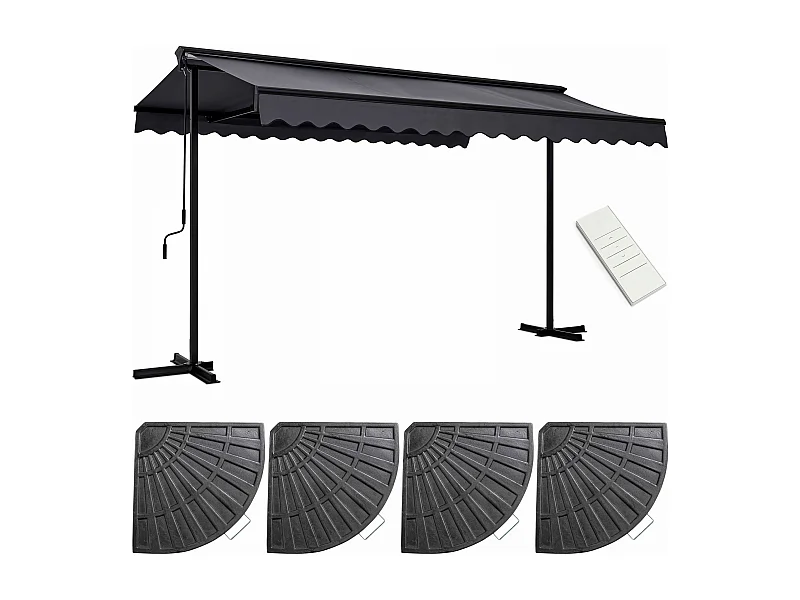 4x3m mobiele luifel en 4 verzwaarde grijze tegels