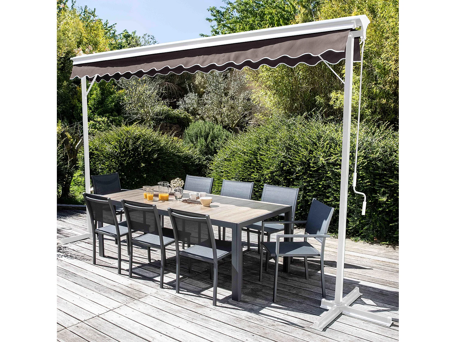 Store mobile électrique double pente 3 x 4m aluminium taupe