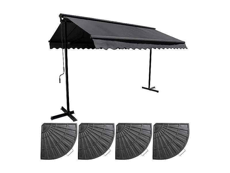 Een dubbel hellend 3x3 m tuinhuisje en 4 verzwaarde grijze tegels