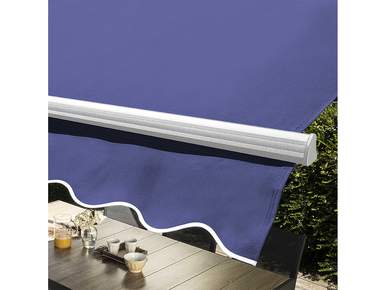 Store double pente avec coffre 3 x 4 m en aluminium bleu marine