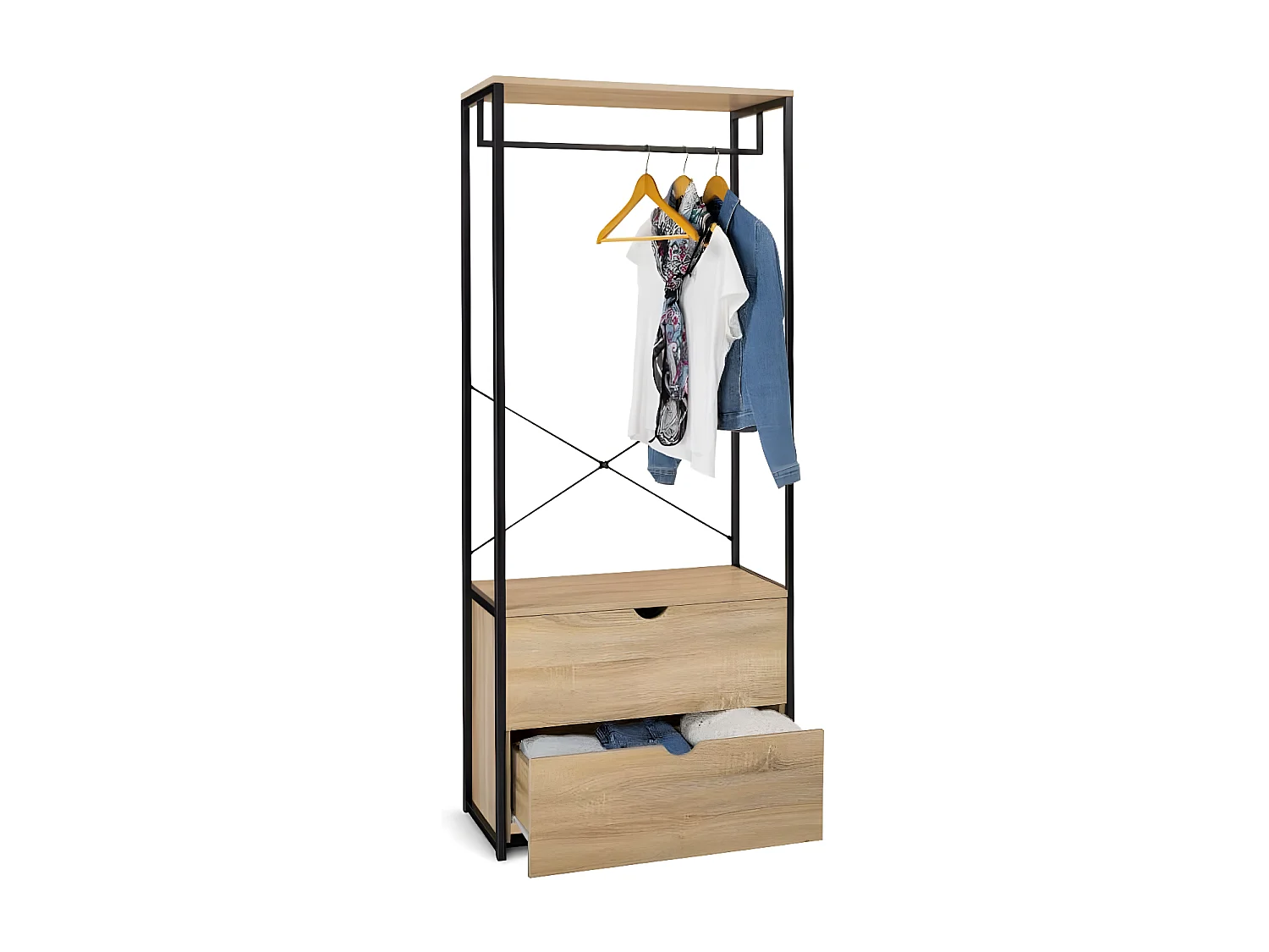Armario Vestidor de Dormitorio Industrial Ega, 2 Cajones Negro 166x78x38 cm