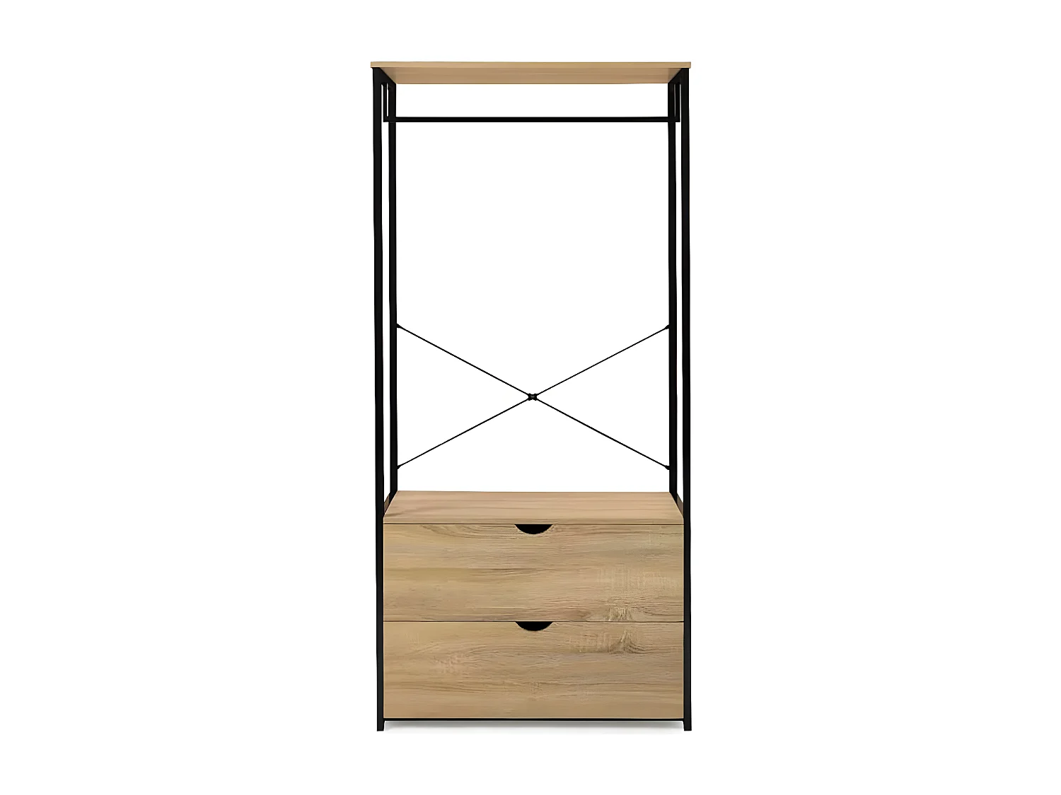 Armario Vestidor de Dormitorio Industrial Ega, 2 Cajones Negro 166x78x38 cm