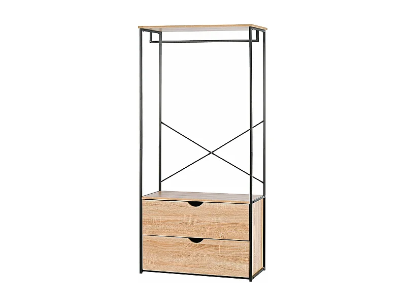 Armario Vestidor de Dormitorio Industrial Ega, 2 Cajones Negro 166x78x38 cm