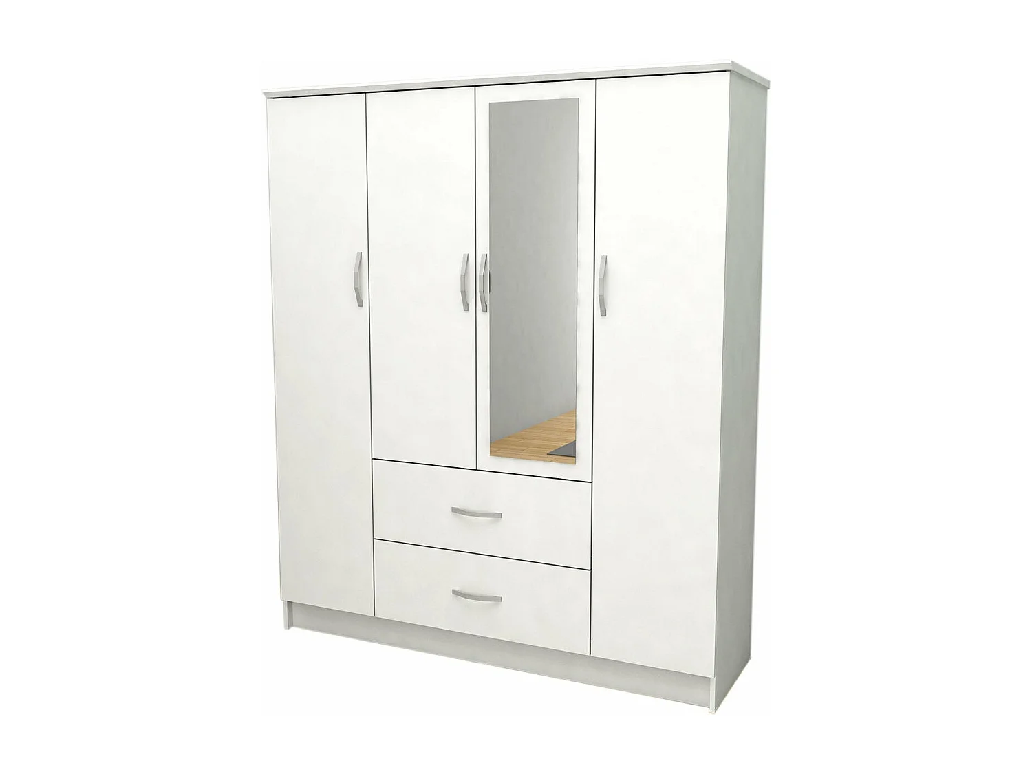 Roupeiro DN 4 Portas, com Espelho Branco 190x160x50cm