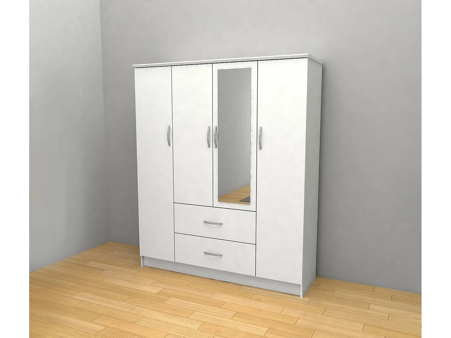 Roupeiro DN 4 Portas, com Espelho Branco 190x160x50cm