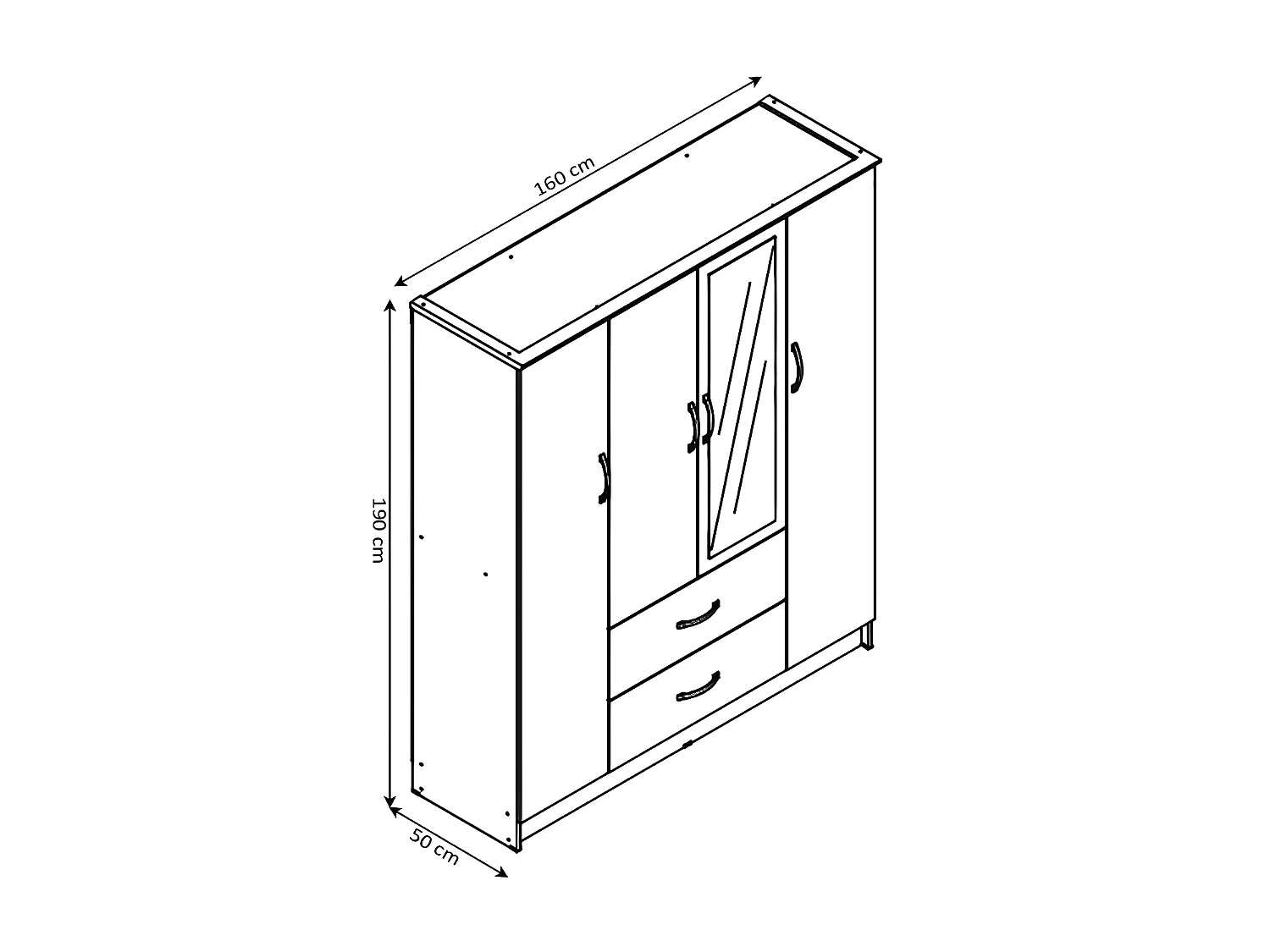 Roupeiro DN 4 Portas, com Espelho Branco 190x160x50cm