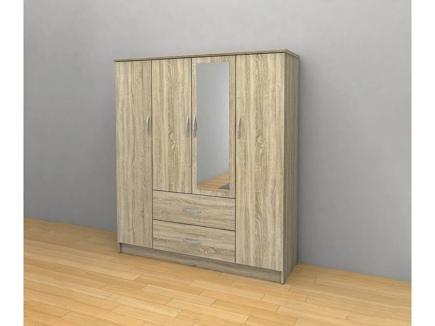 Armario de Dormitorio 4 Puertas DN, con Espejo Sonoma 190x160x50 cm