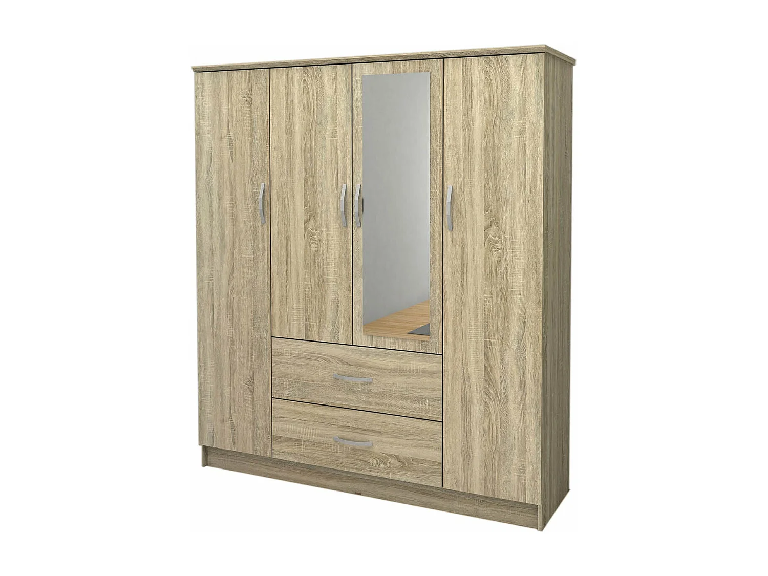 Armario de Dormitorio 4 Puertas DN, con Espejo Sonoma 190x160x50 cm