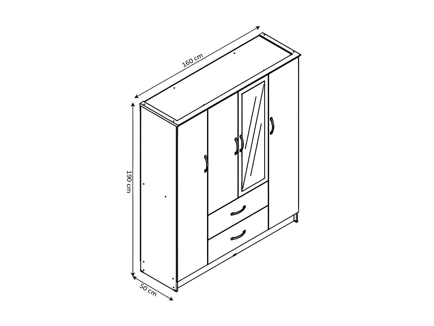Armario de Dormitorio 4 Puertas DN, con Espejo Sonoma 190x160x50 cm