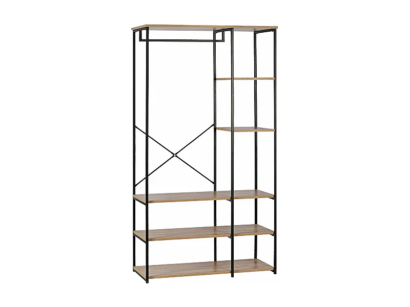 Roupeiro Sil com Prateleiras, Estilo Industrial Preto 167x89x38cm