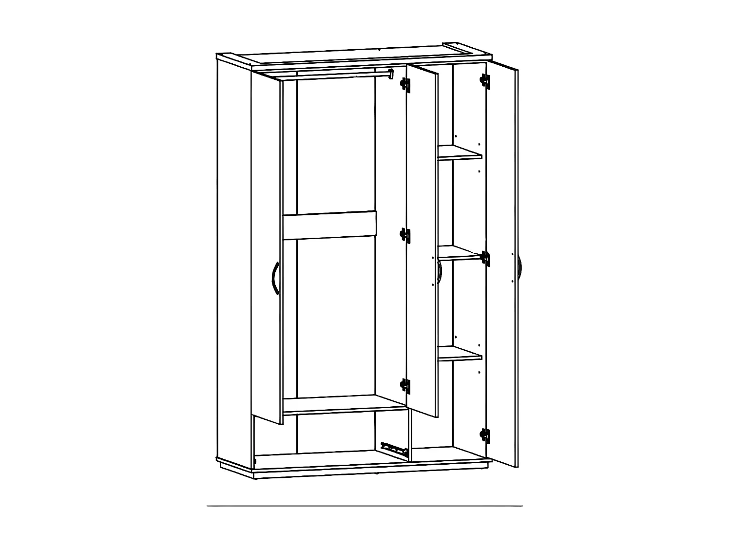 Roupeiro 3 Portas DN, com Espelho Branco 195x120x50cm