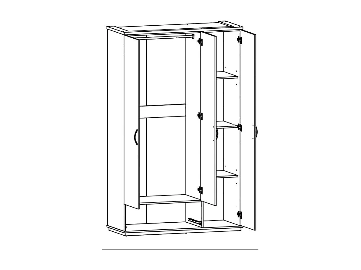 Roupeiro 3 Portas DN, com Espelho Branco 195x120x50cm