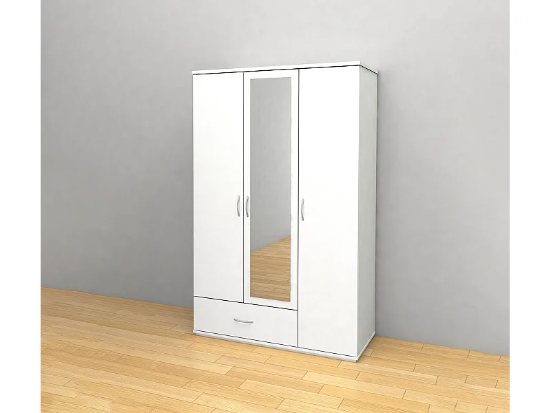 Roupeiro 3 Portas DN, com Espelho Branco 195x120x50cm