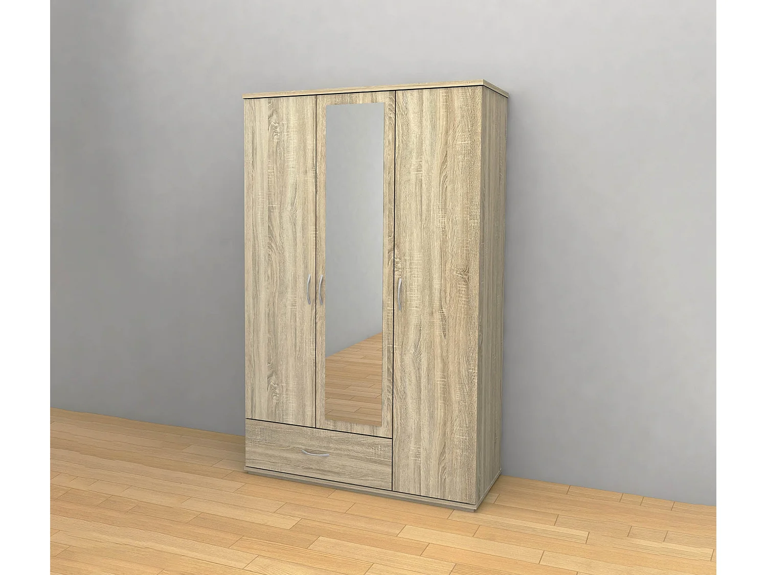 Roupeiro 3 Portas com Espelho DN Sonoma 195x120x50cm