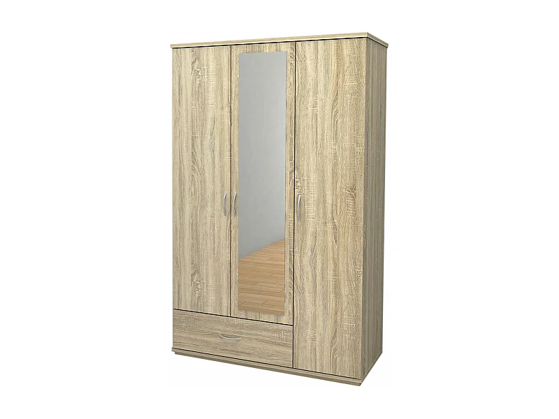Armario de Dormitorio 3 Puertas con Espejo DN Sonoma 195x120x50 cm