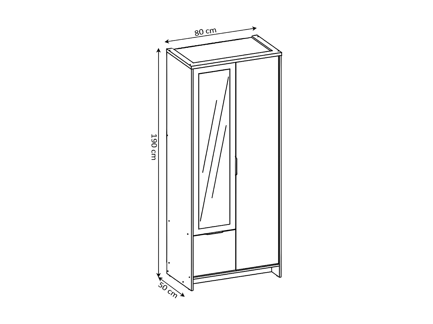 Armario de Dormitorio con Espejo DN 2 Puertas Blanco 190x80x50 cm