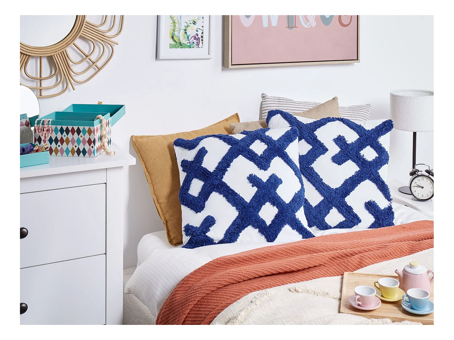 Lot de 2 coussins décoratifs HAZEL Coton 45 x 45 cm Blanc Motif géométrique