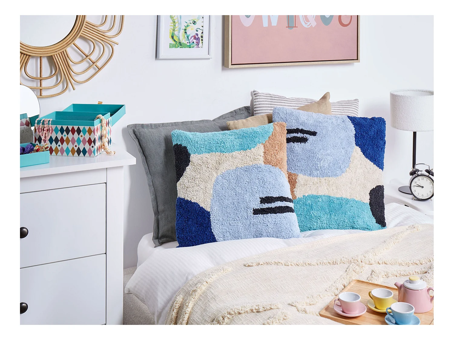 Set di 2 cuscini DAHLIA Cotone 45 x 45 cm Multicolore Trama geometrica