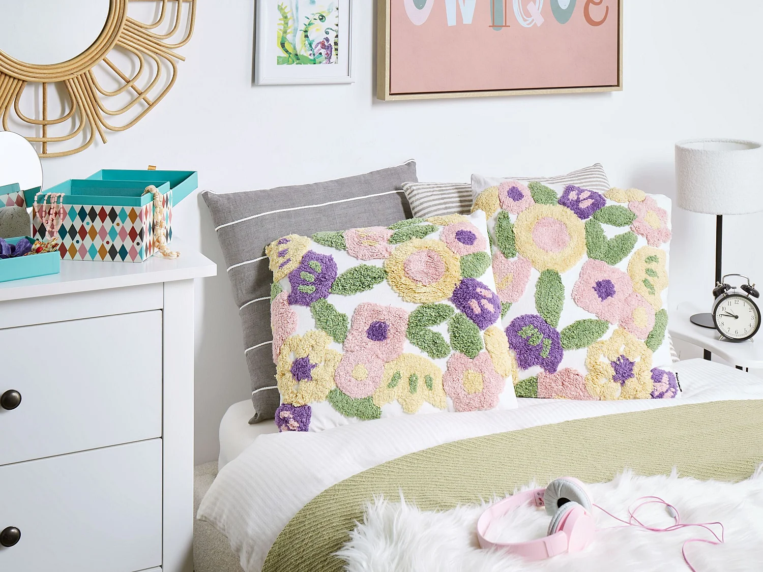 Lot de 2 coussins décoratifs TRICORNIO Coton 45 x 45 cm Multicolore Motif floral